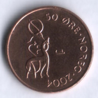 Монета 50 эре. 2004 год, Норвегия.