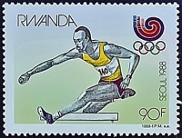 Марка почтовая (90 f.). "Лёгкая атлетика". 1988 год, Руанда.