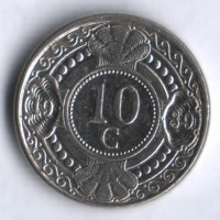 Монета 10 центов. 1989 год, Нидерландские Антильские острова.