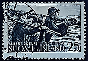Почтовая марка (25 m.). "100 лет со дня рождения Альберта Эдельфельта". 1954 год, Финляндия. Почтовая марка (25 m.). "100 лет со дня рождения Альберта Эдельфельта". 1954 год, Финляндия.