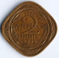 Монета 2 анны. 1944(b) год, Британская Индия.