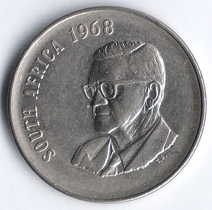 Монета 50 центов. 1968 год, ЮАР (South Africa).