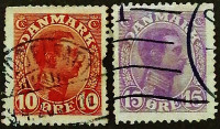 Набор почтовых марок (2 шт.). "Король Кристиан X". 1913 год, Дания.