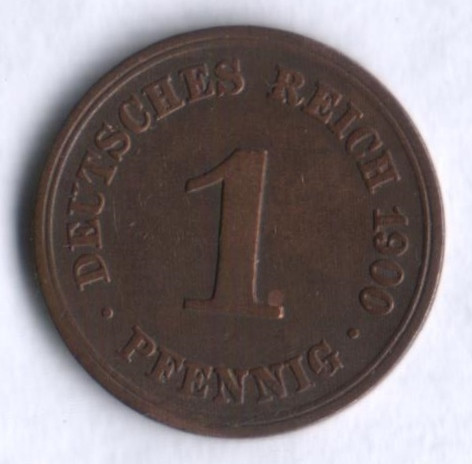 Монета 1 пфенниг. 1900 год (A), Германская империя.