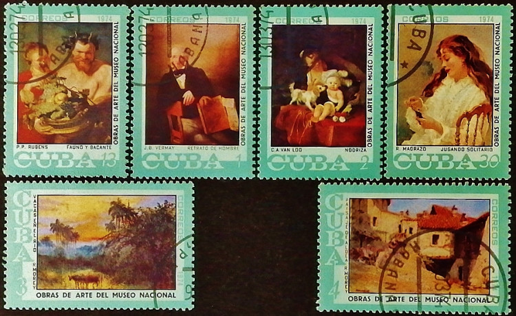 Набор почтовых марок (6 шт.). "Картины из Национального музея". 1974 год, Куба.