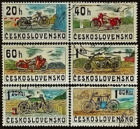 Набор почтовых марок (6 шт.). "Чехословацкие мотоциклы". 1975 год, Чехословакия.