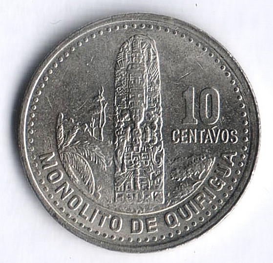 Монета 10 сентаво. 2000 год, Гватемала.