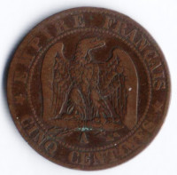 Монета 5 сантимов. 1855(A) год, Франция.