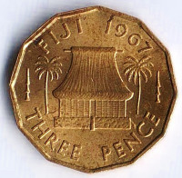 Монета 3 пенса. 1967 год, Фиджи.
