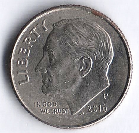 Монета 10 центов. 2016(P) год, США.