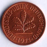 Монета 1 пфенниг. 1971(D) год, ФРГ.