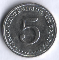 Монета 5 сентесимо. 1993 год, Панама.