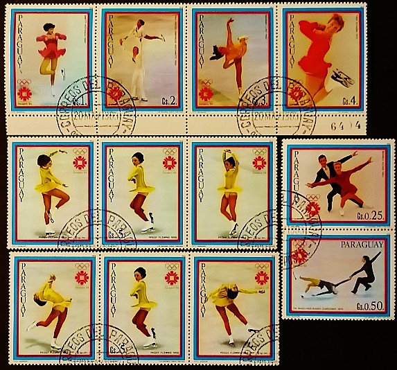 Сцепка почтовых марок  (4 шт.). "Зимние Олимпийские игры 1984 года - Сараево". 1983 год, Парагвай.