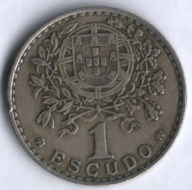 Монета 1 эскудо. 1958 год, Португалия.