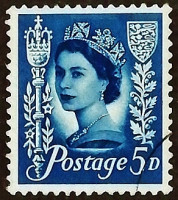 Почтовая марка (5 d.). "Королева Елизавета II". 1968 год, Джерси.