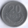 Монета 20 грошей. 1972 год, Польша.