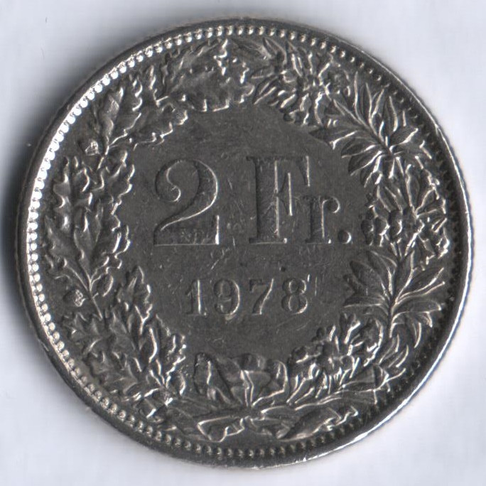 2 франка. 1978 год, Швейцария.