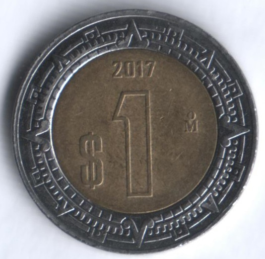 Монета 1 песо. 2017 год, Мексика.