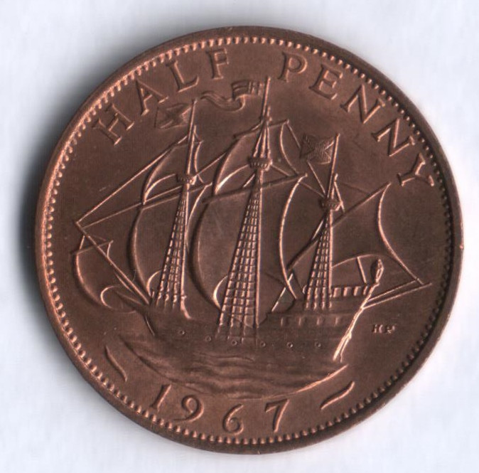 Монета 1/2 пенни. 1967 год, Великобритания.