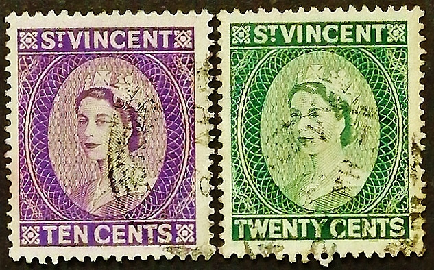 Набор почтовых марок (2 шт.). "Королева Елизавета II". 1955 год, Сент-Винсент и Гренадины.