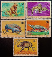 Набор почтовых марок (5 шт.). "Африканская фауна (I)". 1968 год, Гвинея.