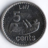 Монета 5 центов. 2014 год, Фиджи. Рыба-кролик.