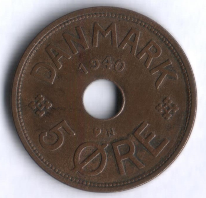 Монета 5 эре. 1940 год, Дания. N;GJ.