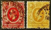 Набор марок (2 шт.). "Король Георг V". 1921-1922 годы, Протектораты Восточной Африки и Уганды.
