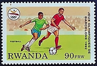 Марка почтовая (90 f.). "Футбол". 1993 год, Руанда.