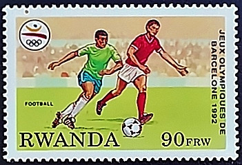 Марка почтовая (90 f.). "Футбол". 1993 год, Руанда. Марка почтовая (90 f.). "Футбол". 1993 год, Руанда.