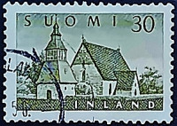 Почтовая марка (30 m.). "Церковь Ламми". 1956 год, Финляндия.