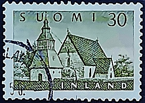 Почтовая марка (30 m.). "Церковь Ламми". 1956 год, Финляндия. Почтовая марка (30 m.). "Церковь Ламми". 1956 год, Финляндия.