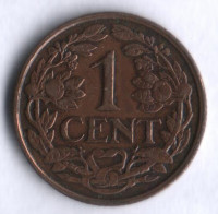 Монета 1 цент. 1927 год, Нидерланды.