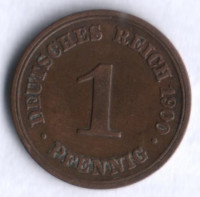 Монета 1 пфенниг. 1900 год (F), Германская империя.