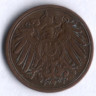 Монета 1 пфенниг. 1900 год (F), Германская империя.