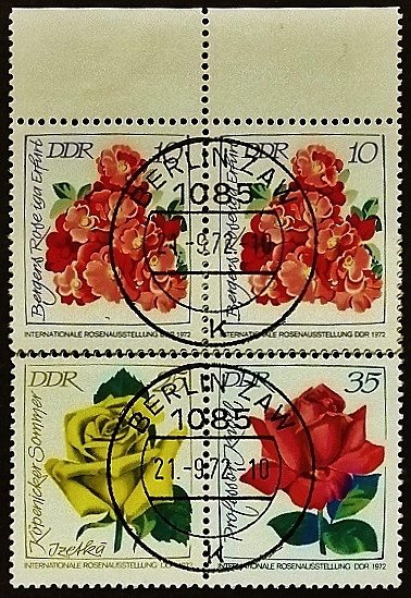 Набор почтовых марок (4 шт.). "Международная выставка роз". 1972 год, ГДР.