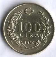 100 лир. 1989 год, Турция.