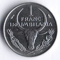 Монета 1 франк. 1965 год, Мадагаскар.