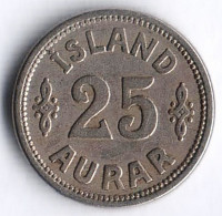 Монета 25 эйре. 1937 год, Исландия. N-GJ (цифра "7" отдалена от цифры "3").