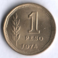 Монета 1 песо. 1974 год, Аргентина.
