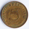 Монета 5 рейхспфеннигов. 1937 год (A), Третий Рейх.