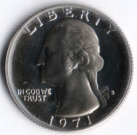 Монета 25 центов. 1971(S) год, США. Proof.
