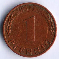 Монета 1 пфенниг. 1971(F) год, ФРГ.