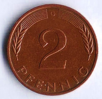 Монета 2 пфеннига. 1987(G) год, ФРГ.
