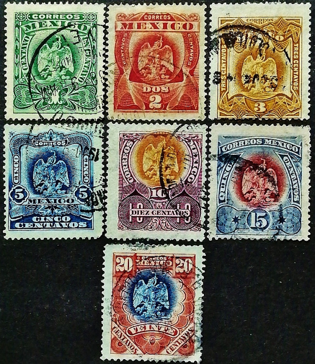 Набор почтовых марок (7 шт.). "Герб". 1899 год, Мексика.