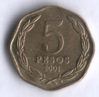 5 песо. 2001 год, Чили.