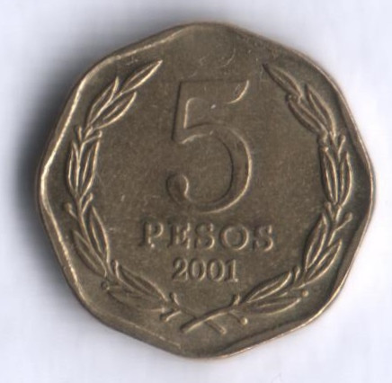 5 песо. 2001 год, Чили.