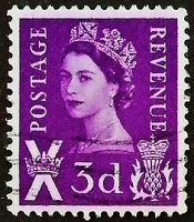 Почтовая марка (3 p.). "Королева Елизавета II". 1958 год, Шотландия.