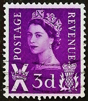 Почтовая марка (3 p.). "Королева Елизавета II". 1958 год, Шотландия.