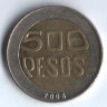 Монета 500 песо. 2008 год, Колумбия.